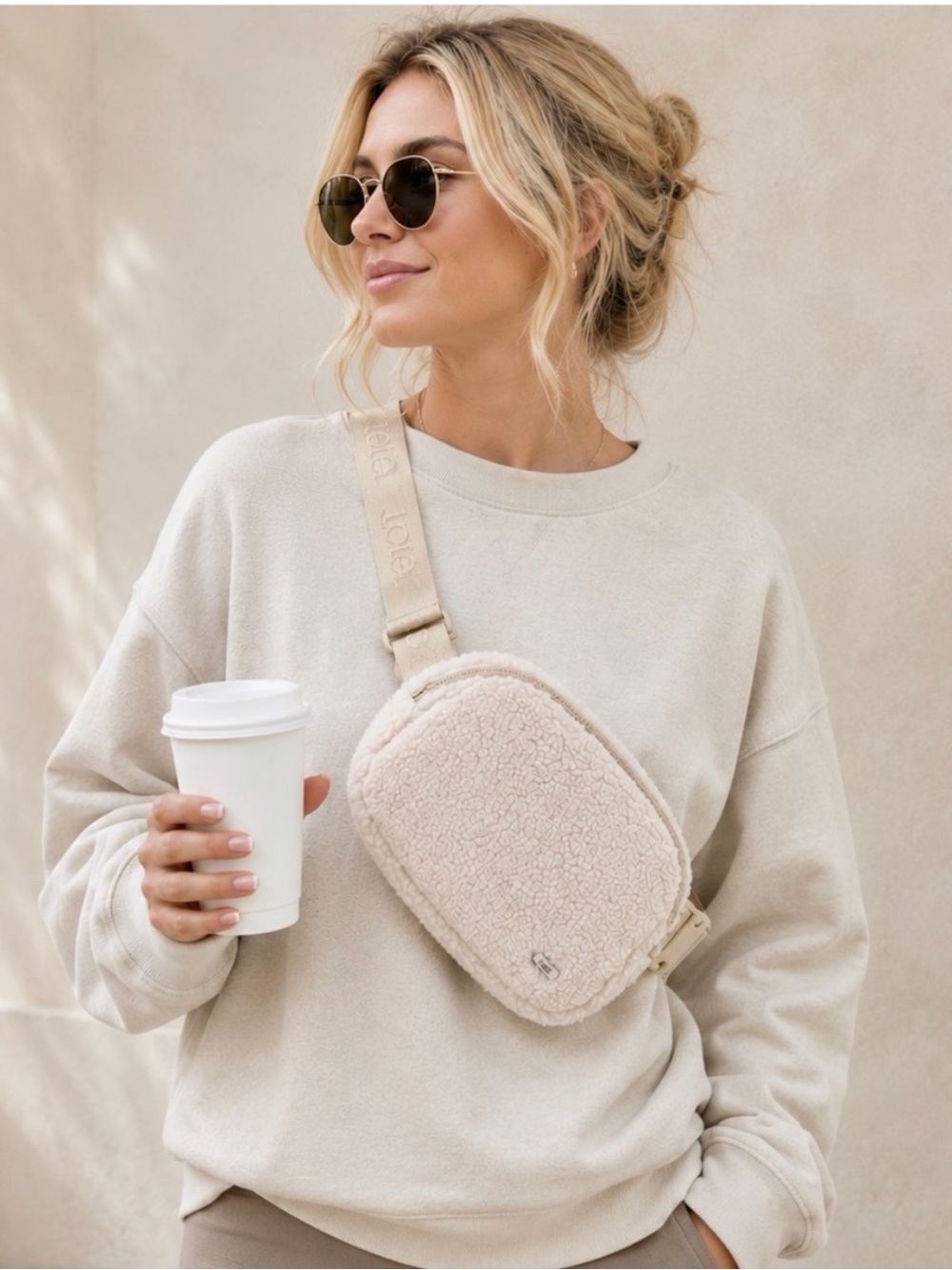 Lole Cream Sherpa Crossbody Belt Bag